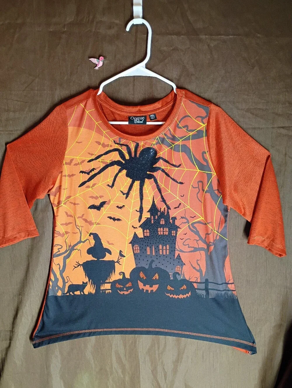 Onque Casuals Orange & Black Halloween Spider Web Top